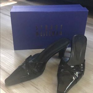 Stuart Weitzman Black Pat Kitten Heal Mule Sz9
